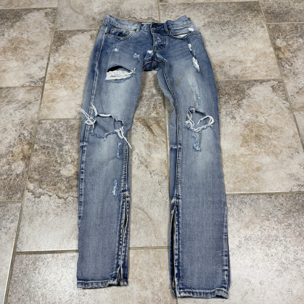 Fear‎ of God Jeans Mens 30x32 Blue Distressed Selvedge Zip Fourth Collection